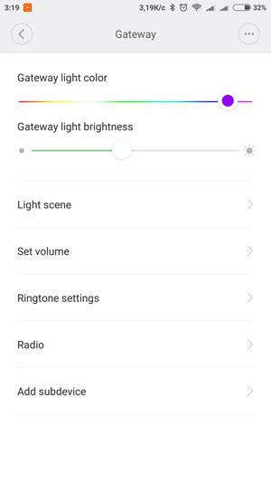 Настройки шлюза Xiaomi gateway